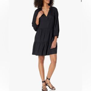 The Drop x Caralyn Mirand Ruffle Neck Tiered Mini Dress Black